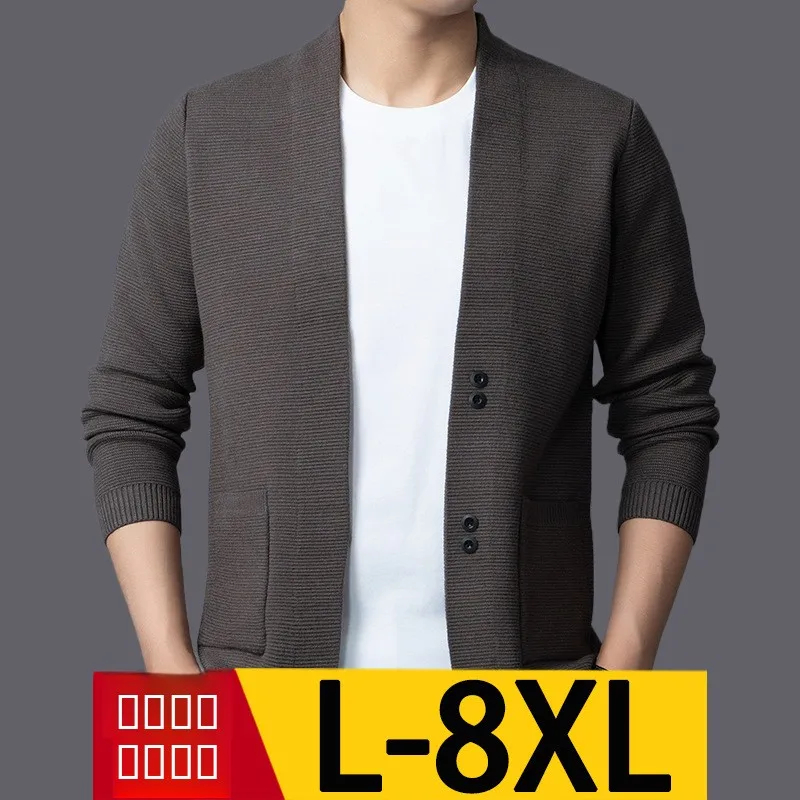 

Мужской удлиненный кардиган большого размера, утепленный, с длинными рукавами, вязаный, для полных мужчин, повседневный, с высоким воротником, на пуговицах