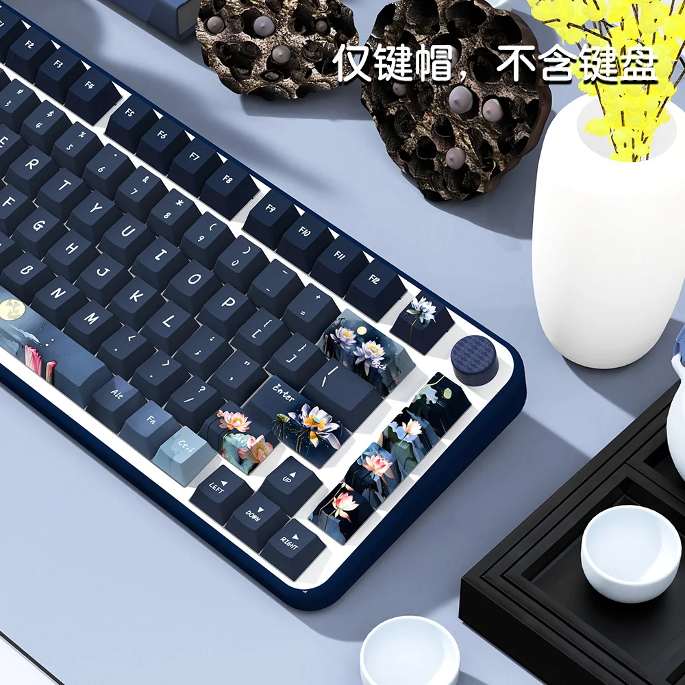 158 Keys Lotus Moon Keycaps Cherry Profile PBT Dye Sublimation Keycap For Cherry MX Switch Mechanical Keyboard Accessories
