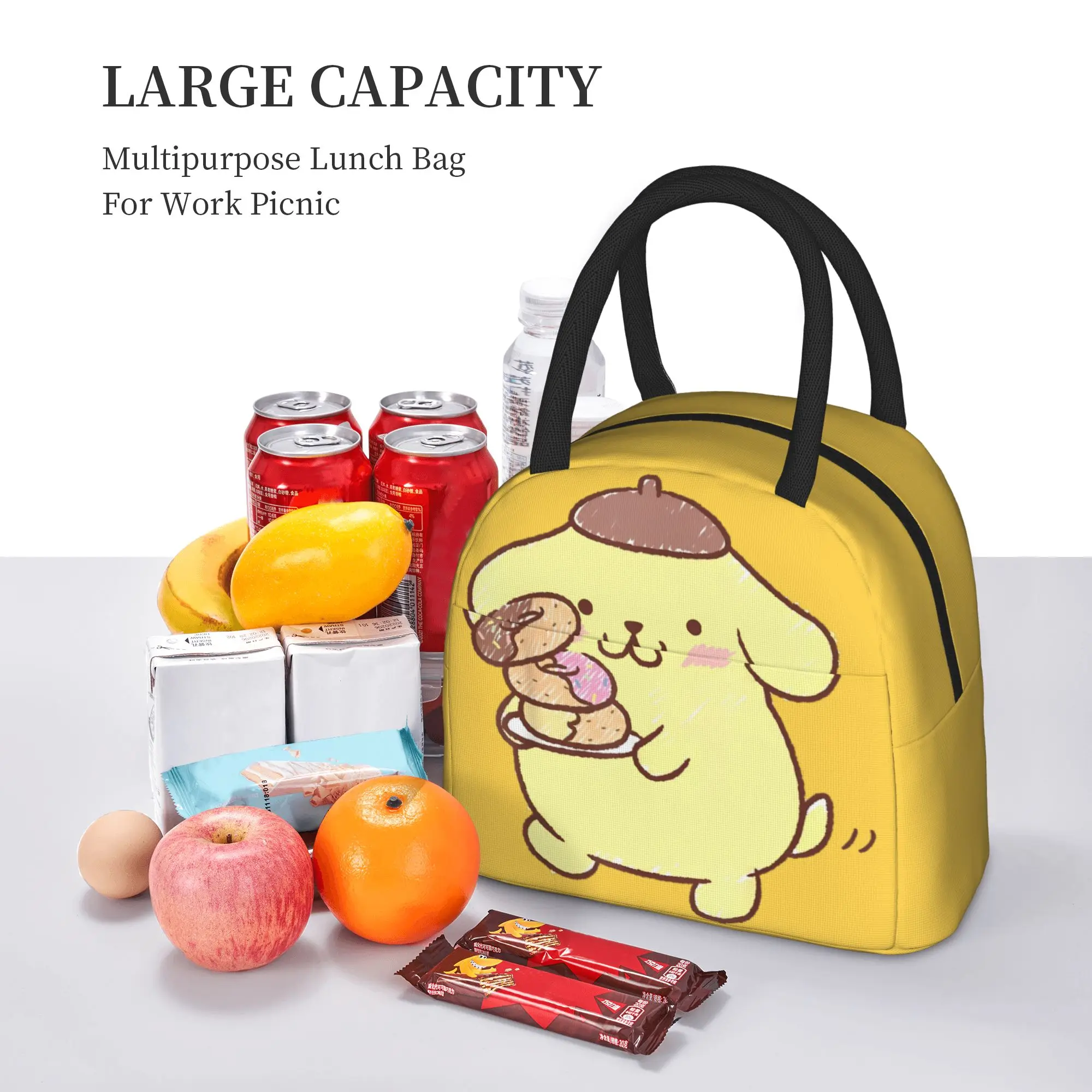 Pompompurin Donuts Insulated Lunch Bags Leakproof Cartoon Meal Container Thermal Bag Tote Lunch Box School  Outdoor Men Women view 6
