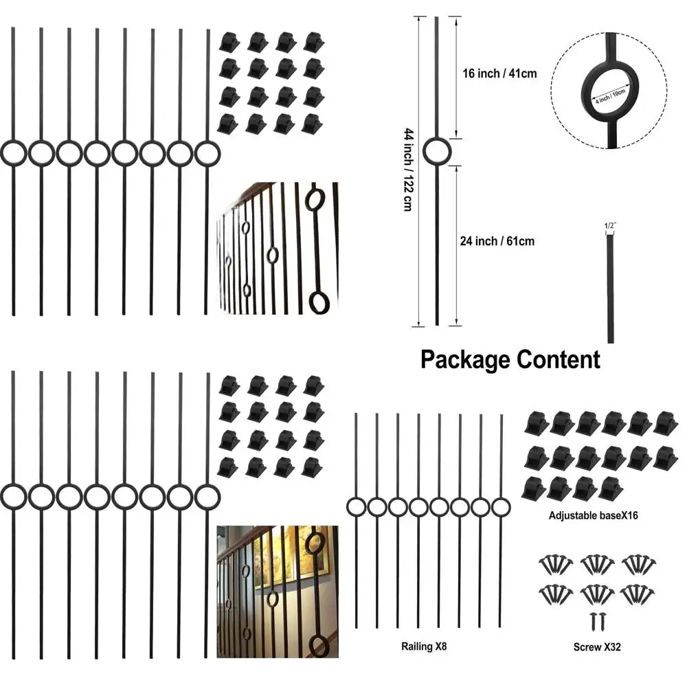 

Набор из 8 полых железных лестничных балясин с одним кольцом, 1/2 квадрата, с 16 поворотными башмаками