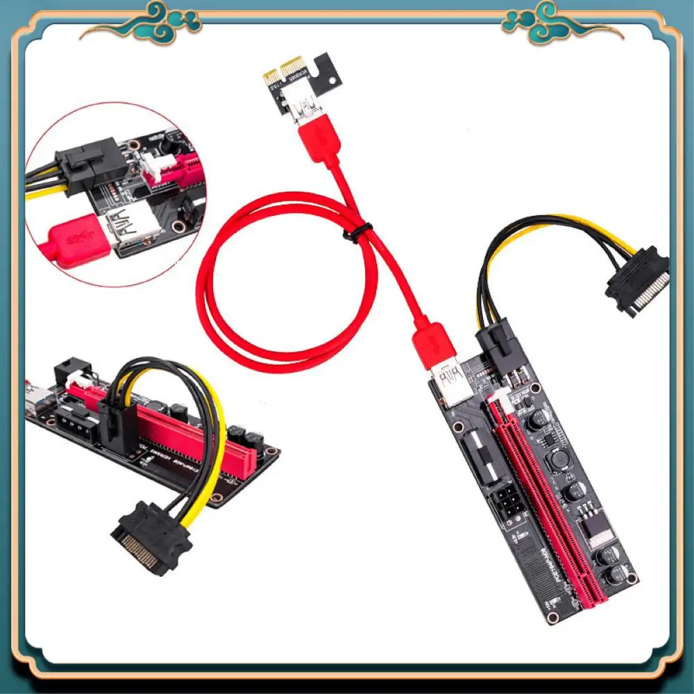 ABJG-PCI-E Pcie Riser 009 Express 1X To 16X Extender PCI E USB Riser 009S Dual 6Pin Adapter Card SATA 15Pin For Bitcoin Miner