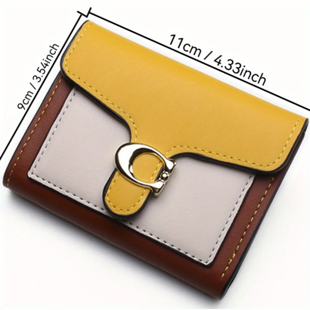 Vielseitige, modische, niedliche kleine Geldbörse für Damen, zweifarbig, faltbar, mit Münzclip und Schnalle, kompakte Clutch für den täglichen Gebrauch und Reisen. – Detail 1