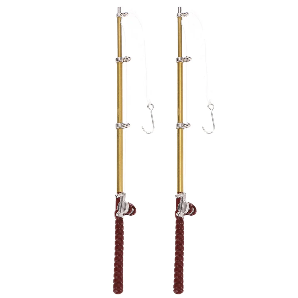 

2 Pcs Artificial Fishing Rod Decorative Minihouse Tool Desktop Pole Toy Model Accessories Miniature Toys Alloy for Children