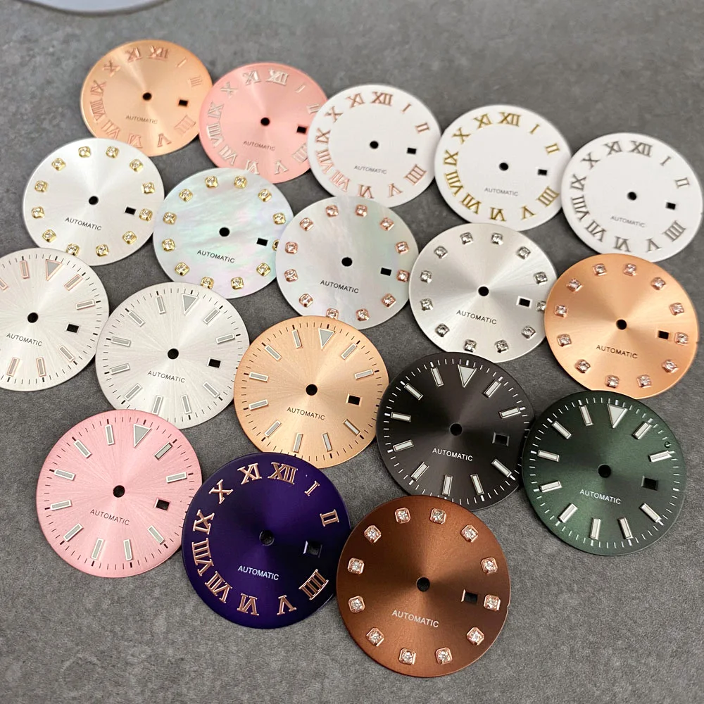 New Bliger 24.5mm Sunburst/Mother of Pearl Shell Dial Roman Diamond Indexes Fit for NH05 Automatic Lady Watch Parts Accessories