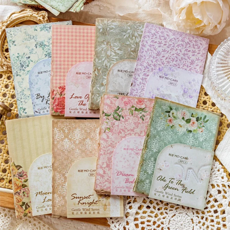 Mr. Paper 8 Style 30 Pcs Lightweight Paper Material Paper Vintage Smudged Floral Handbook Decoration Decorative Base Paper