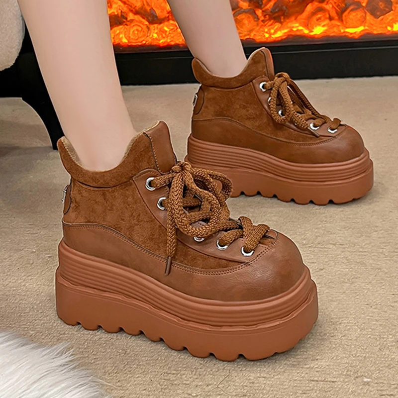 

Platform Women's Ankle Boots Flats Fashion Sport Shoes Designer Lace Up Winter Boots 2025 New Cozy Dress Casual Mujer Snow Botas