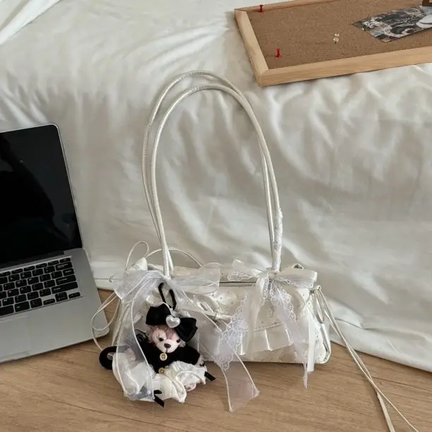 

JIAERDI Japanese Style Sweet Cute Bow Handbag Women Pearl Fashion Shoulder Bag Ladies Frills Ballet Style Underarm Bag 2025 New