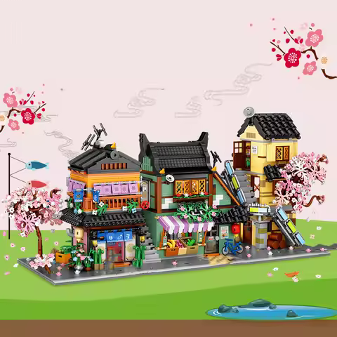 Japan 3in1 City Street View Idea Mini Block Ramen Restaurant Apartment Fruit Vegetable Shop Construction Building Bricks Toys
