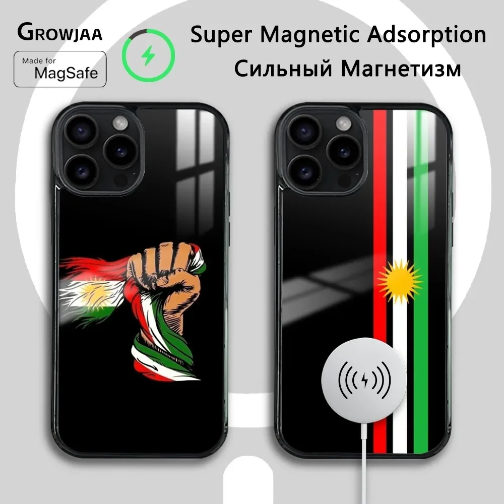 

K-Kurdistan Flag Luxury Phone Case For iPhone 16 15 14 13 12 11 Pro Max Plus Mini Magsafe Mirror Wireless Magnetic Cover