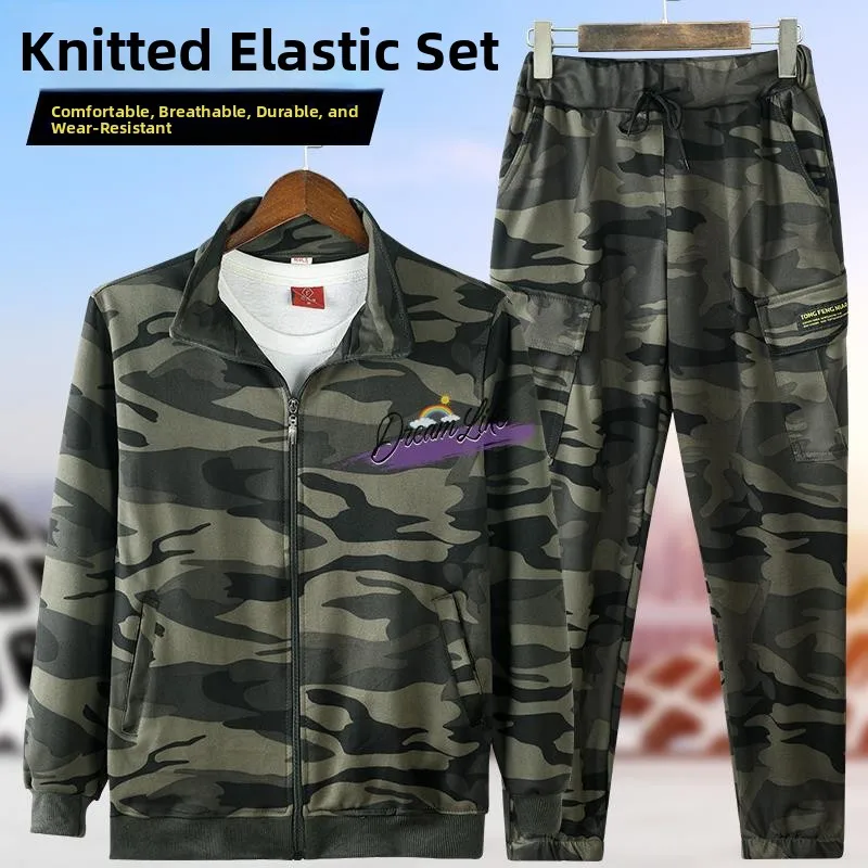 

Spring Summer Men's Camouflage Workwear Knitted Thin Breathable Wearable Work Suit Casual Sle Fac Workers orm