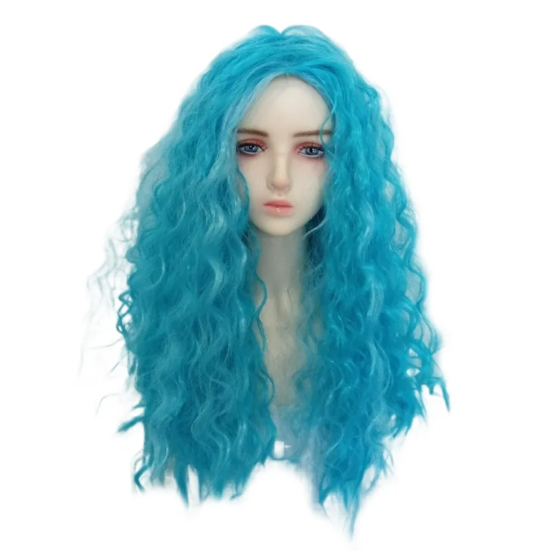 ผู้หญิงอะนิเมะบทบาทสีชมพูสีฟ้าสีแดงคอสเพลย์วิกผมปาร์ตี้ขนาดใหญ่ Wave Shape เส้นใยสังเคราะห์ Hairpiece Prop ให้ Hairnet ฟรี