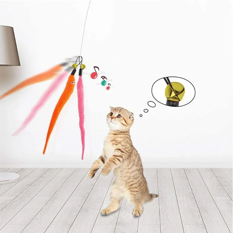 Retractable Cat Toys Wand Teaser Refills Interactive Cat Feather Toy for Cat Kitten Having Fun Exerciser Playing