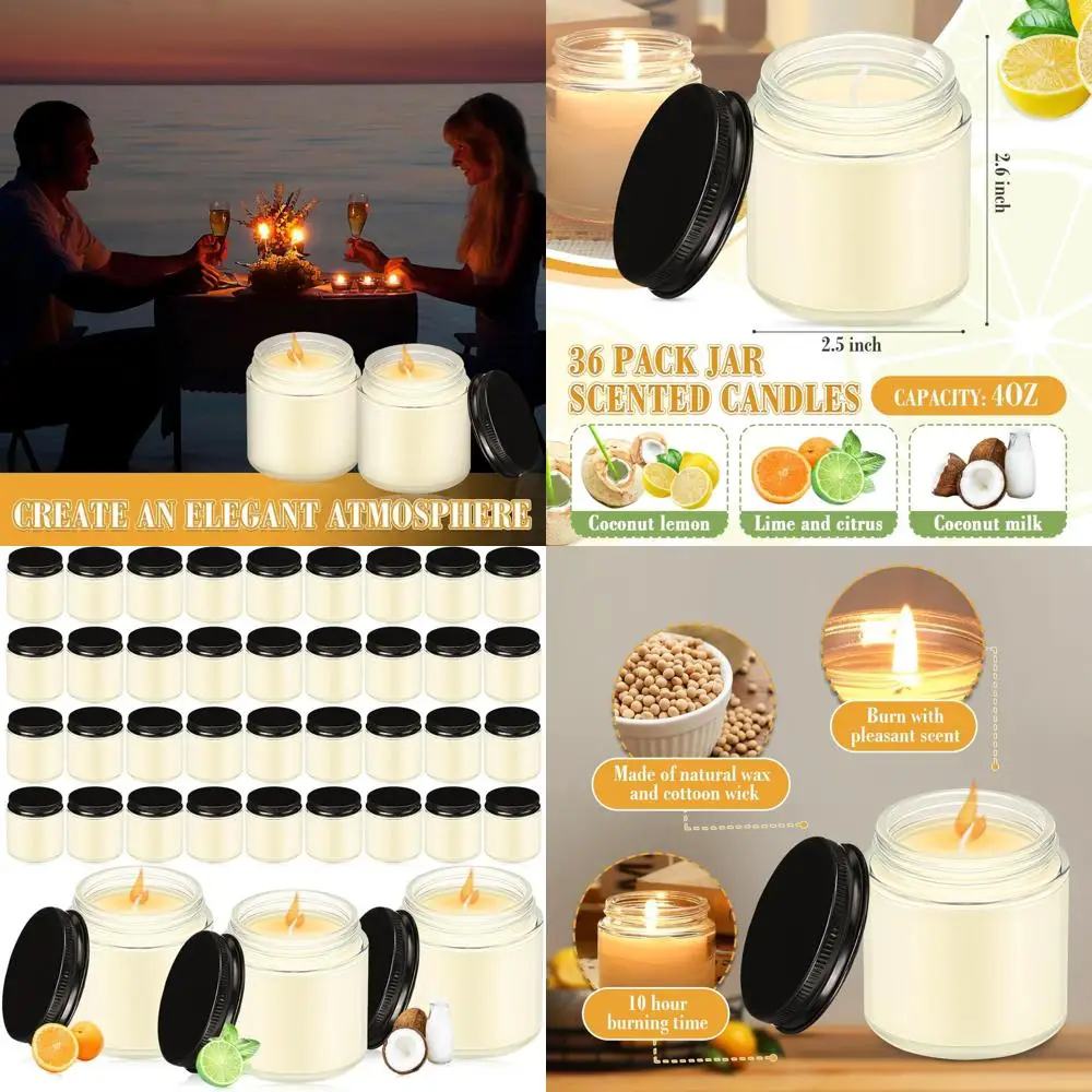 

Набор из 36 мини-ароматических свечей на 4 унции в баночках Мейсон с крышками — идеально подходит для дней рождения, свадеб, сувениров на вечеринку (лимон, цитрусовый, кокоonu
