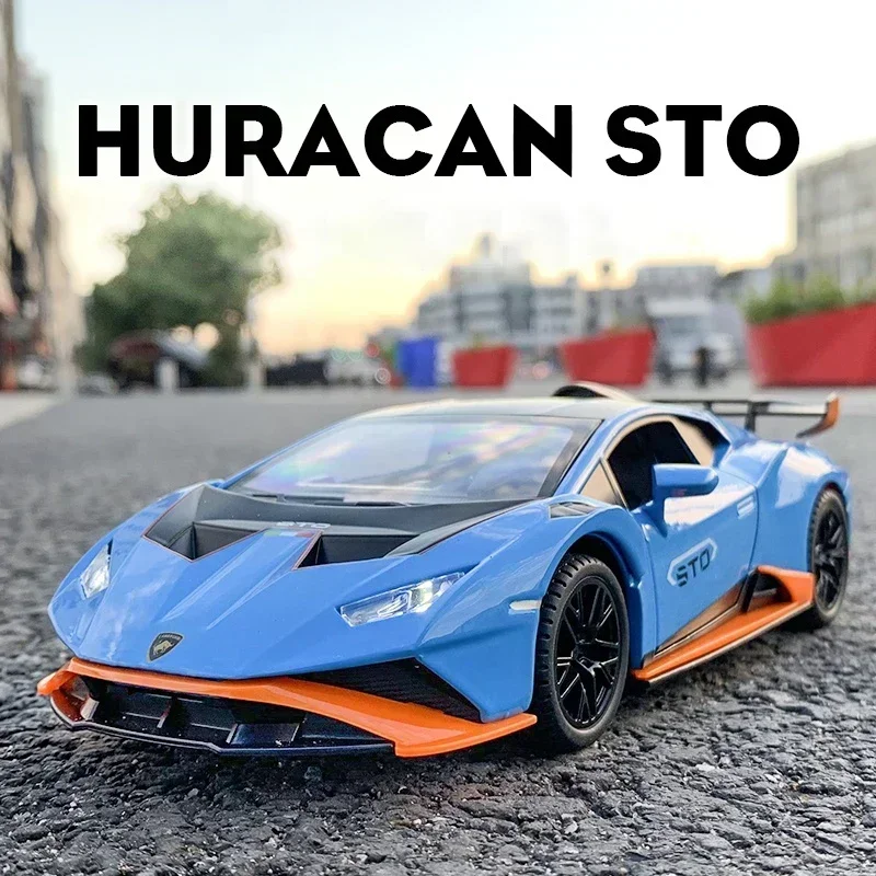 

1:24 Lamborghinis Huracan STO, модель спортивного автомобиля из сплава, литой под давлением звук, свет, мини-автомобиль, игрушки, подъемный хвост, подарки для детей, модель автомобиля