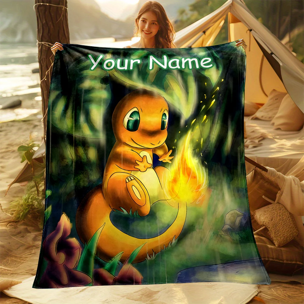 1PC Pokémon Charizard Printed Blanket Can Be Custom with Name, Soft and Warm, Suitable for Home, Office, Camping Car RV