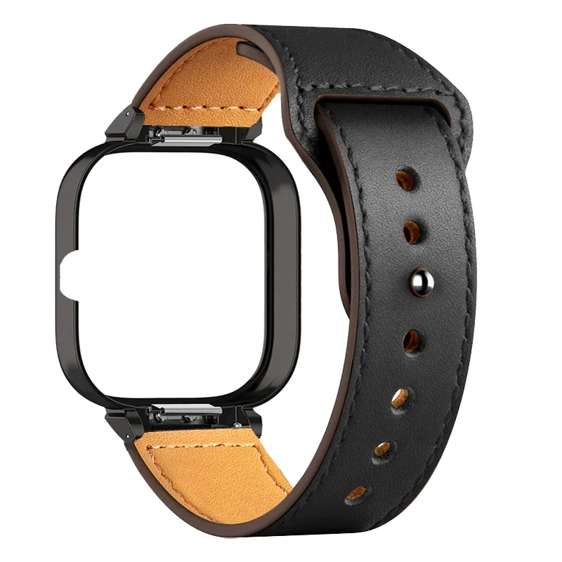 واقي حافظة معدني بحزام جلدي لساعة Redmi 4 ، سوار ، سوار ساعة ، حزام ، غطاء واقي