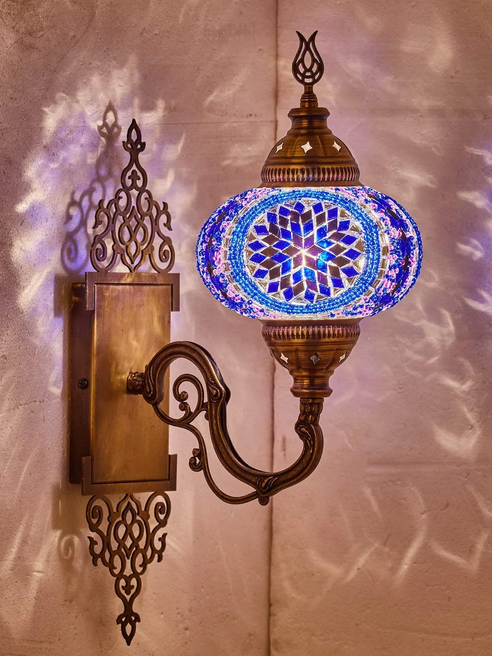 Arabian Handmade Wall Lamp Mosaic Shade Turkish Moroccan Glass Lantern Bedside Home Decoration Light Bronze