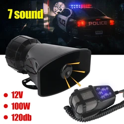 Car Warning Alarm Megaphone Button backlight Multi-tone & Claxon Horn Car Horn Police Siren Air Horn Speaker 120DB Loud 12V 100W