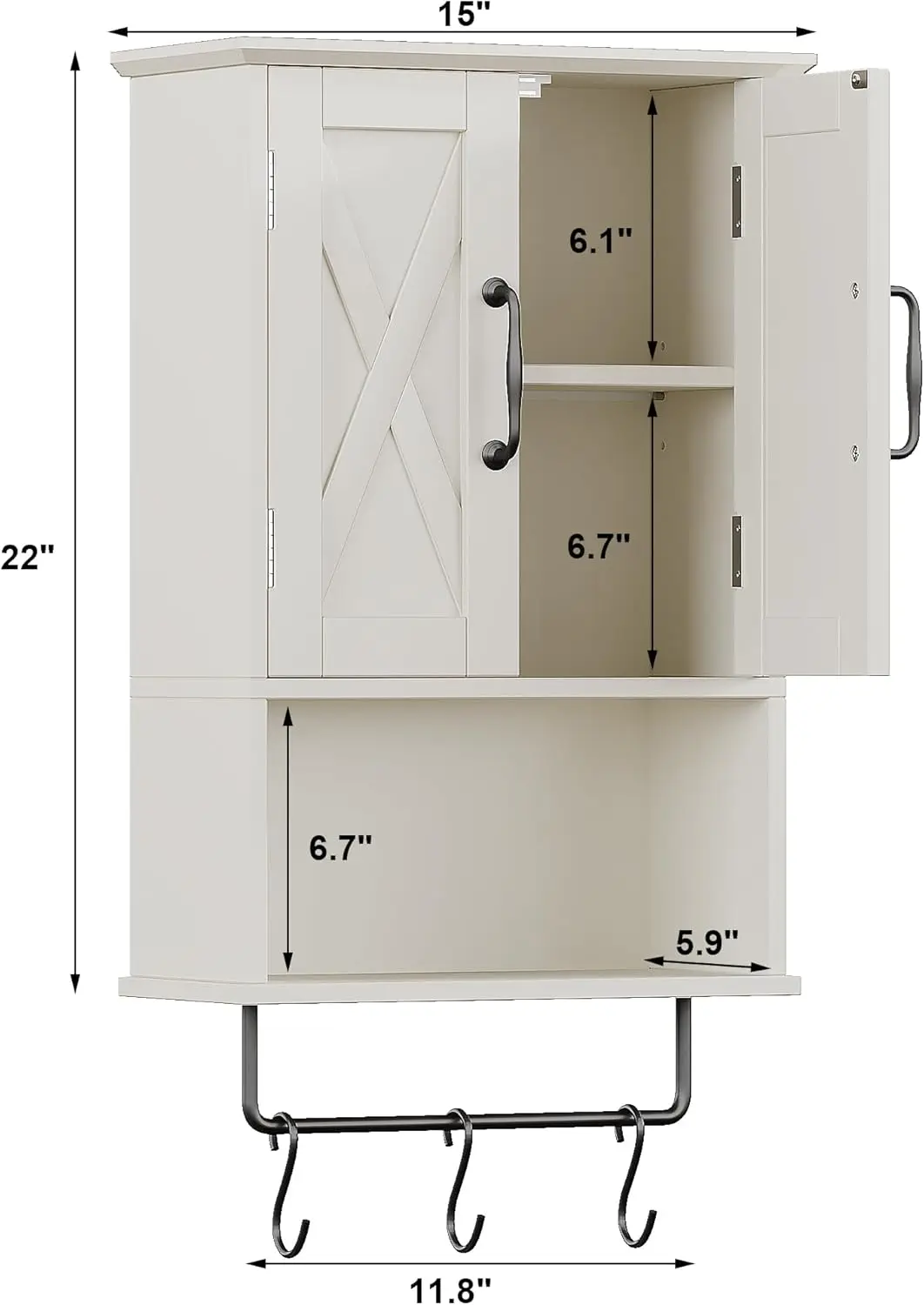

Choochoo Farmhouse Medicine Cabinet, Bathroom Wall Cabinet With Adjustable Shelf, Towel Bar, 3 Hooks, Over The Toilet Storage