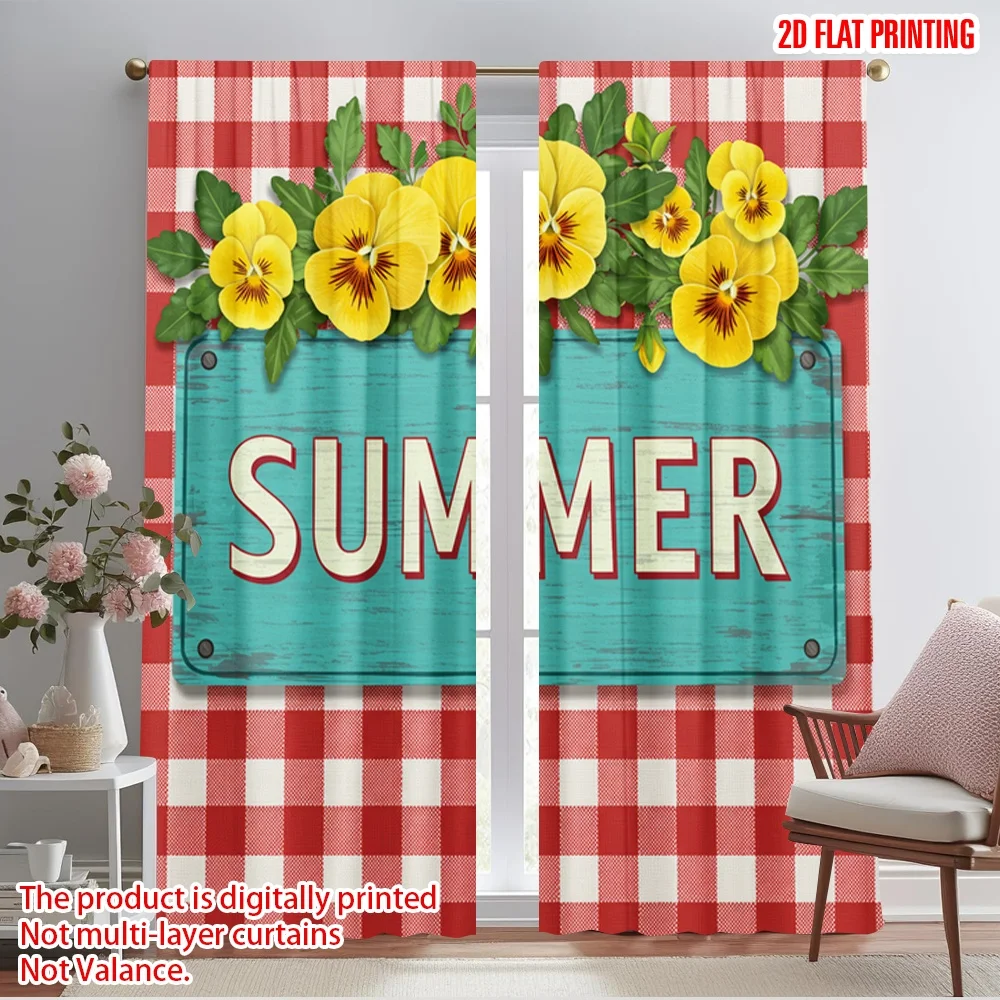 

2pcs 2D flat printing Window Drapes Yellow Flowers Summer Sign Polyester Without Electricity Party Decorations Use for General