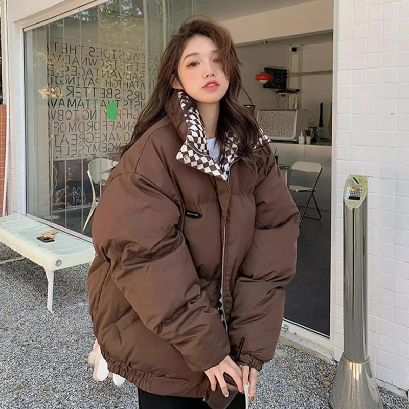 GIDYQ Winter Warm Down Cotton Jacket Women Korean Zipper Loose Padded Coat Couple Solid Thickening Puffer Parkas Jackets New