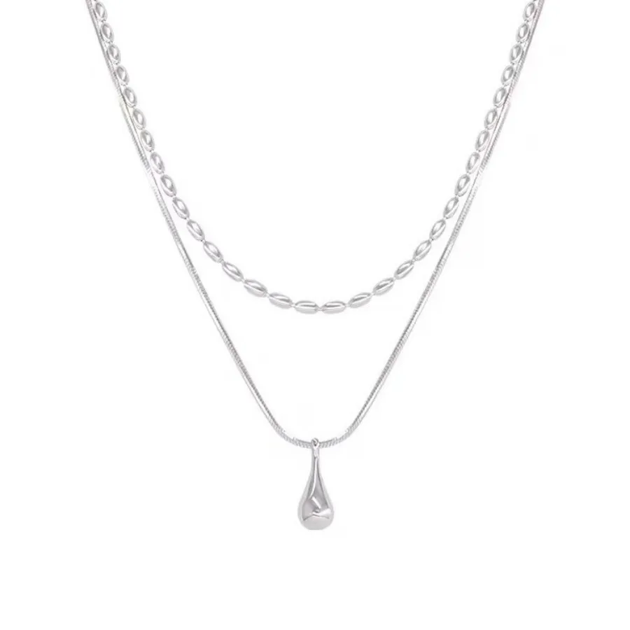 2024 New Daily Simple Double Layer Water Drop Necklace for Women Personalized and Sophisticated Collarbone Chain