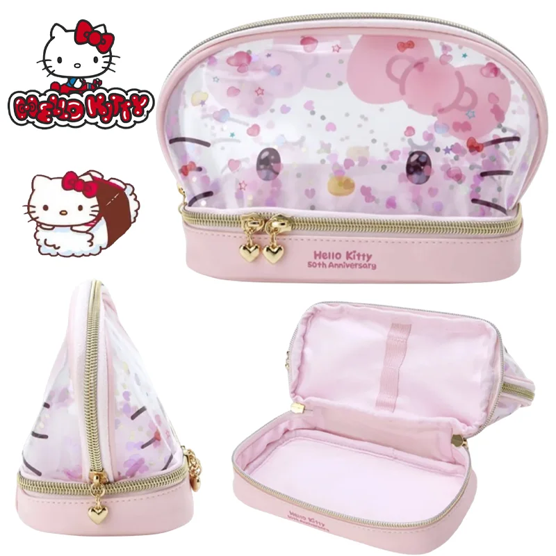 Sanrio Hello Kitty Makeup Bag Fashion Women Cosmetic Storage Bag Portable Toiletry Organizer Female Travel Clutch Bag Handbags