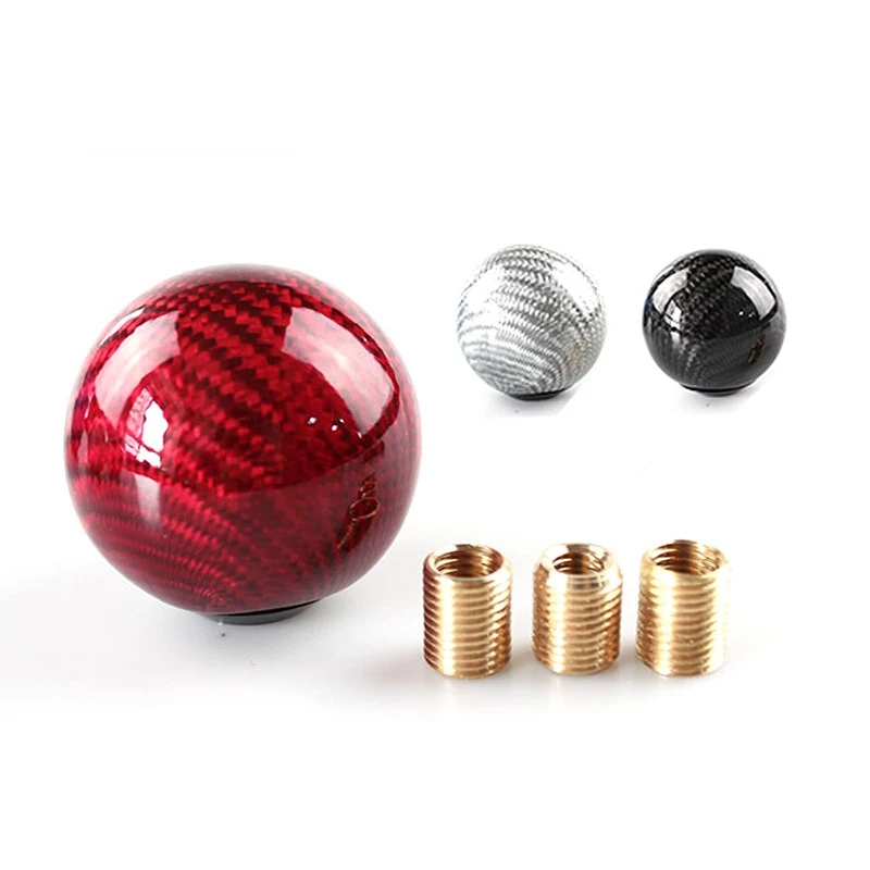 

Racing Carbon Fiber Style Gear Shift Knob Universal Shifter Knobs with 3 Adapters Stick Shifter Round Ball