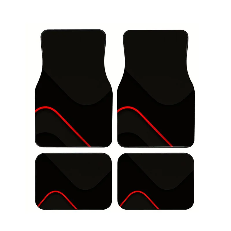 

4Pcs Minimalist Red Line Black Car Floor Mats Universal Waterproof Anti-slip Foot Pads For Auto Decoration Suit Sedan SUV Truck