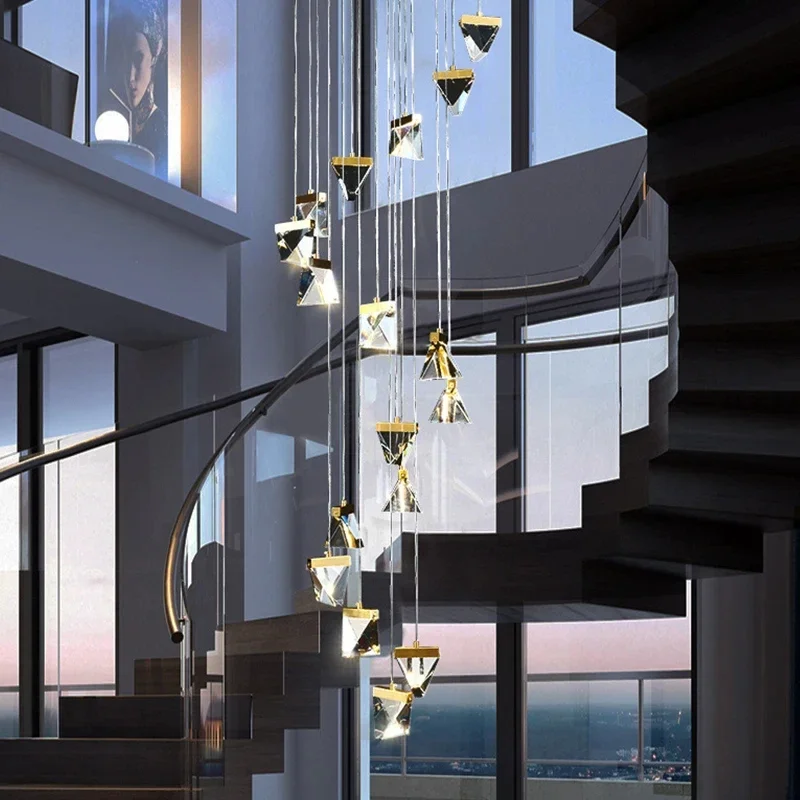 Modern Led Crystal Ball Staircase Chandelier Lighting Duplex Building Lobby Decoration Lamp Villa Staircase Long Hanging Lamp