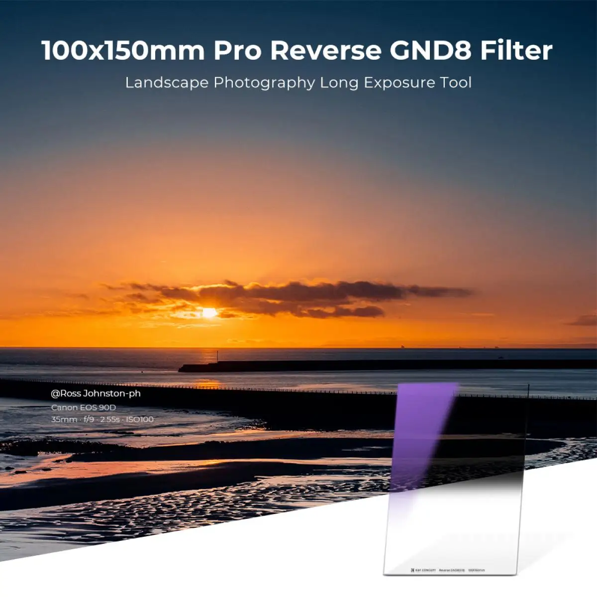 K&F Concept Square Reverse GND8 Filter 100*150*2mm Reverse 3 f-stop Graduated Neutral Density Filter Multi Coated NANO-X Series