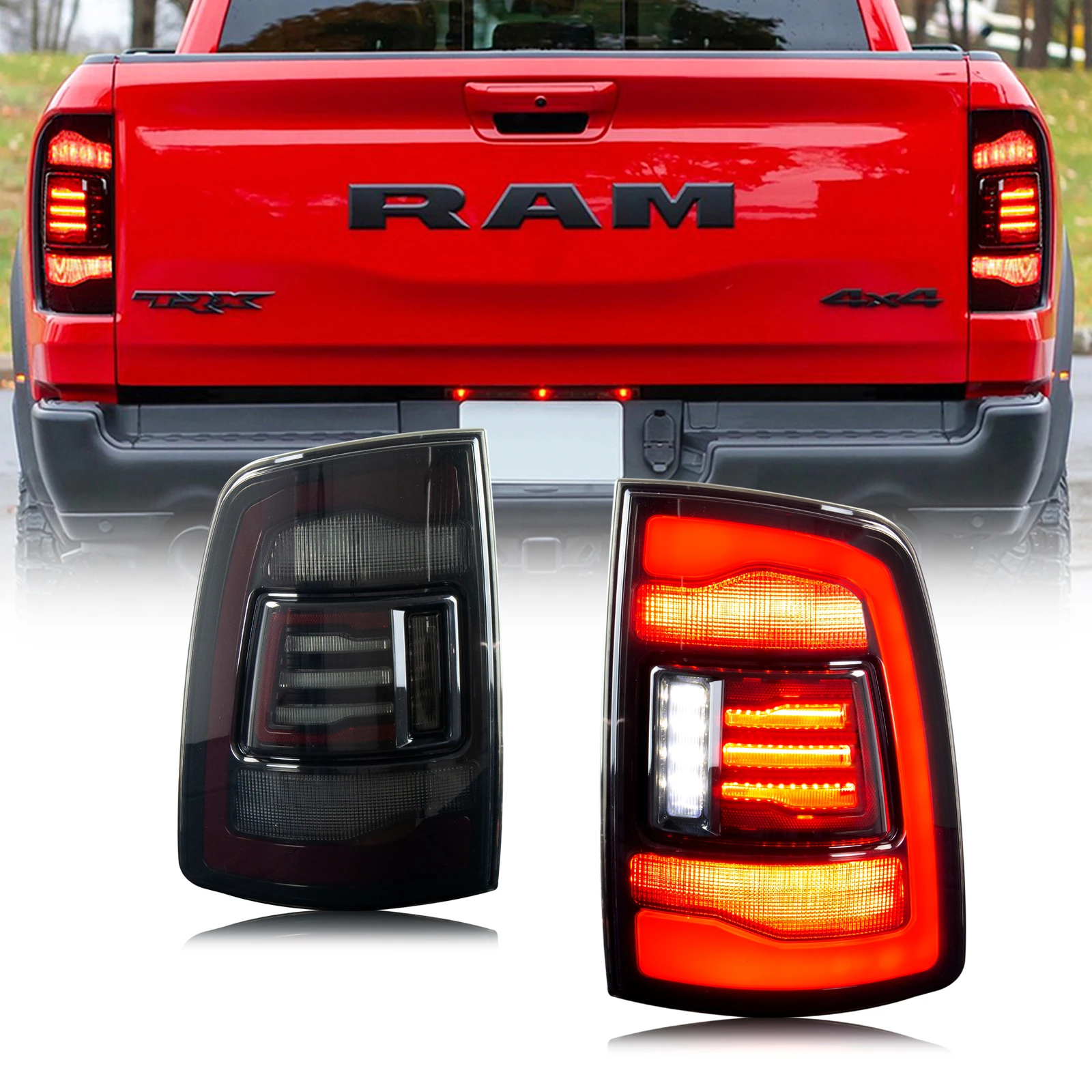 

LED Tail Lights Assembly for Dodge Ram 1500 2009-2018 Animation Black Sequential Turn Signal Trunk Rear Brake Lamps Assembly