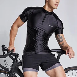 Glossy Zipper Neck Ice Silk Sports Top Men's Fitness Running Plus Size Short Sleeve T-shirt