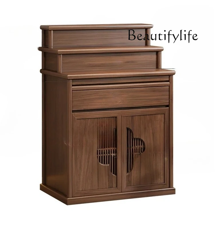 

French style Black Walnut Tibetan Three-Layer Altar Household Solid Wood Buddhist Hall Cabinet Buddha Shrine Middle Hall Altar