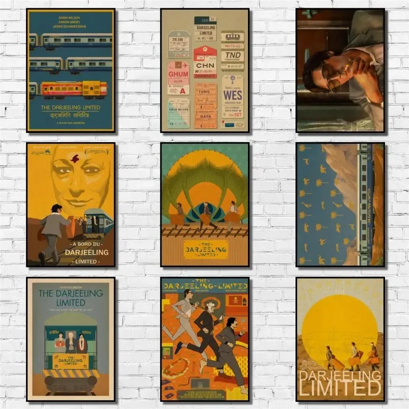 Designs Wes Anderson Movie The Darjeeling Limited Kraftpaper Poster Home Decal Art Painting Wall Sticker for Coffee House Bar