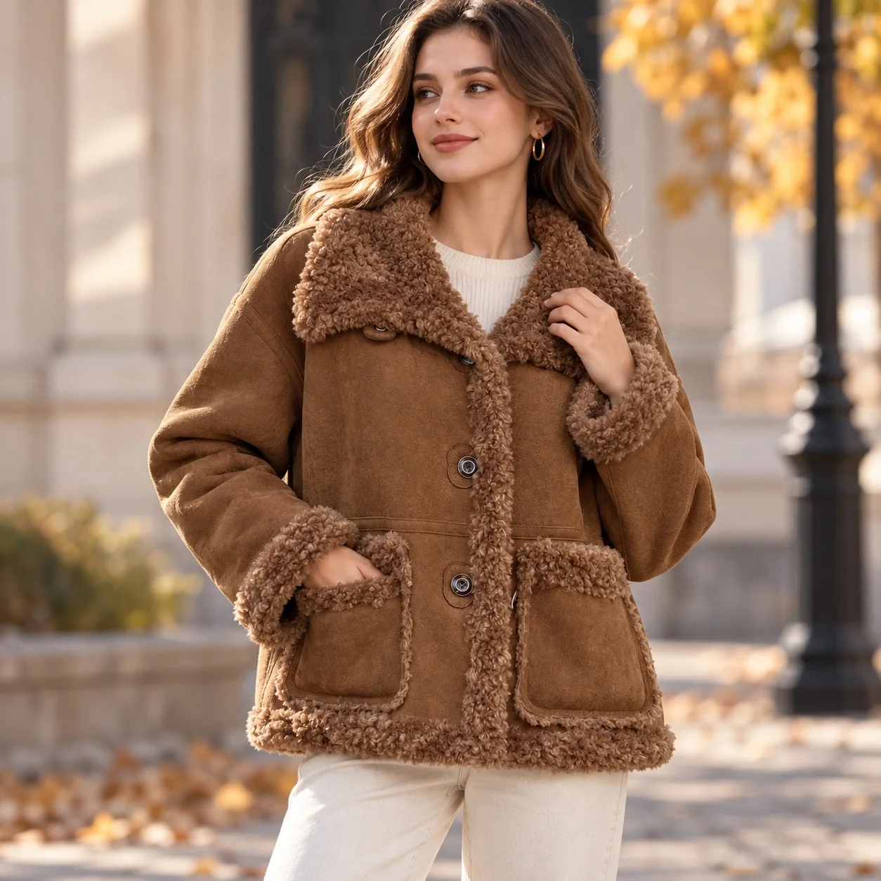 V Neck Hoodless Coat Loose Fit Elegant Commuting with Casual Long Sleeve Autumn Regular Length Raglan Sleeve Women Jacket
