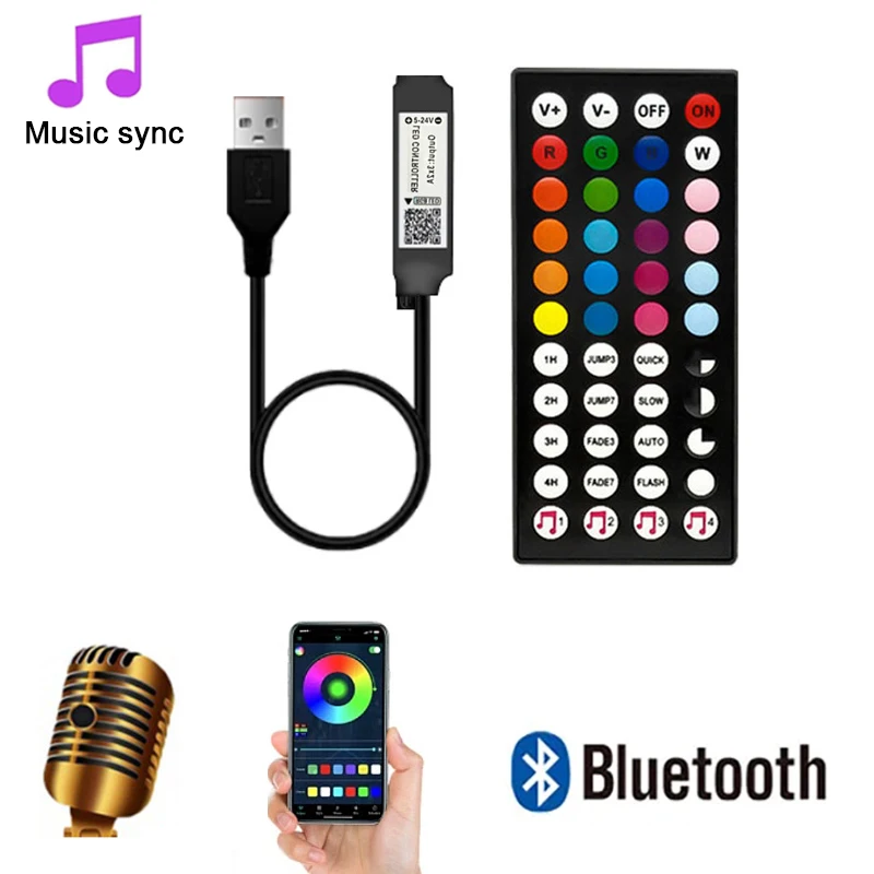 5V USB LED Strip Controller Music Sync LED Strip Light Wireless Blueooth Remote Controller RGB 5050 LED Strip Controller