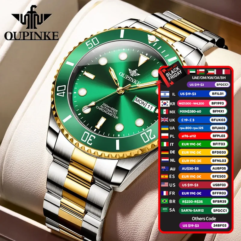 OPK 3205 Luxury Brand Classics Mens Automatic Mechanical Wrist Watch For man Stainless Steel Strap Waterproof Date Week Display