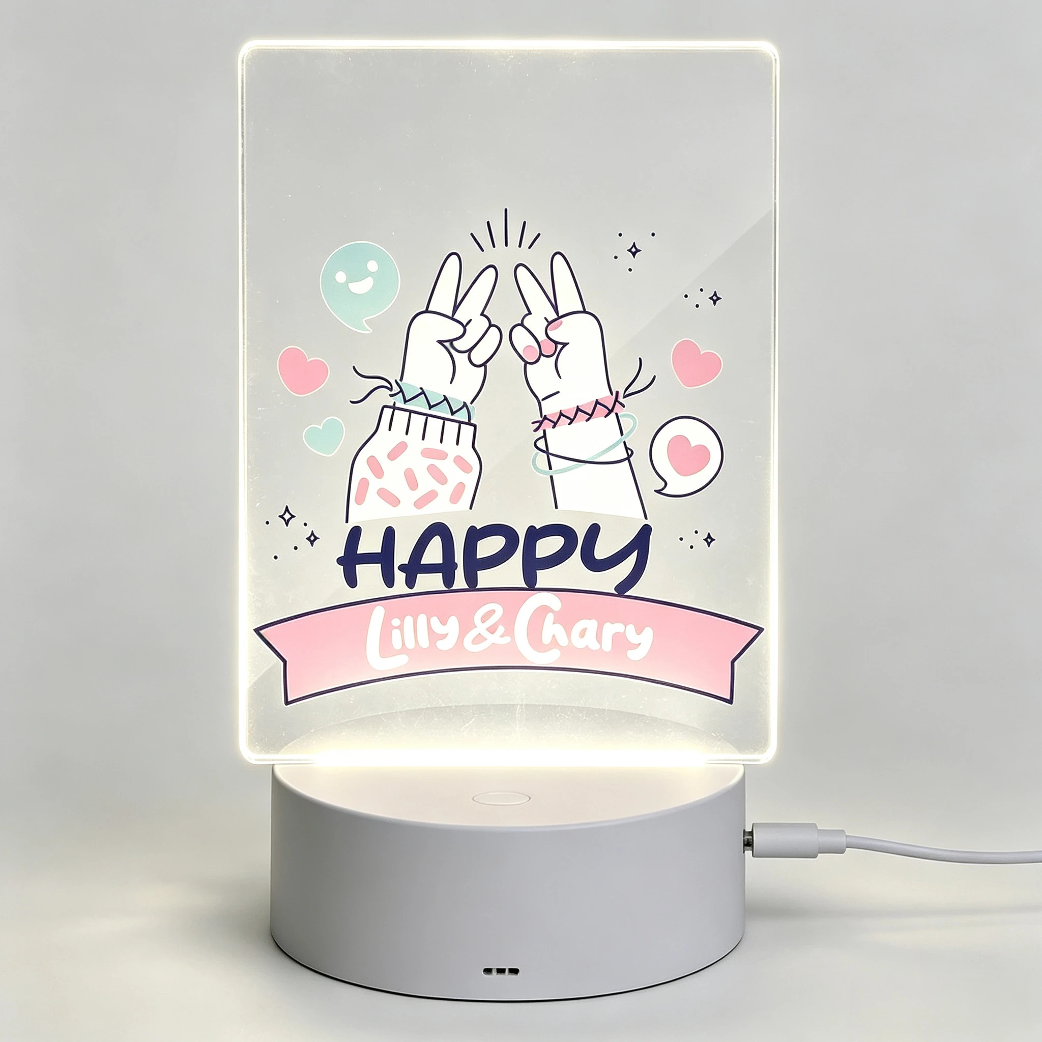 Cute Friendship Hand‑Touch Acrylic Nightlight Customized Name Desk Lamp,Personalised Bestie Happy Friendship LED Light Home Room Decor Present