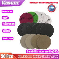 50 Pcs 2 Inch 50mm Dry&Wet Sandpaper Abrasive Tools Sanding Disc Woodworking Accessories Grinding Paper for Wood Metal Wall