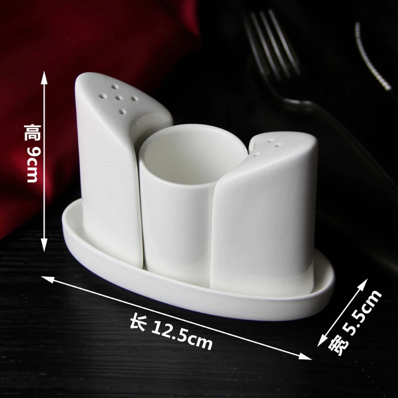 Pure White Ceramic Toothpicks, Pepper Jars, Seasoning Bottles, Multi-purpose Restaurants, Salt Jars, Four-piece Kitchen Sets.