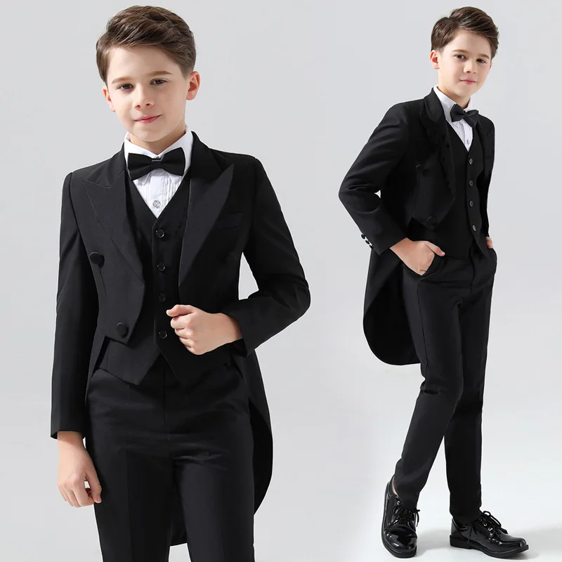 Kids Formal 007 Black Tuxedo Wedding Dress Flower Boys Evening Party Photograph Suit Children Birthday Gift Ceremony Costume