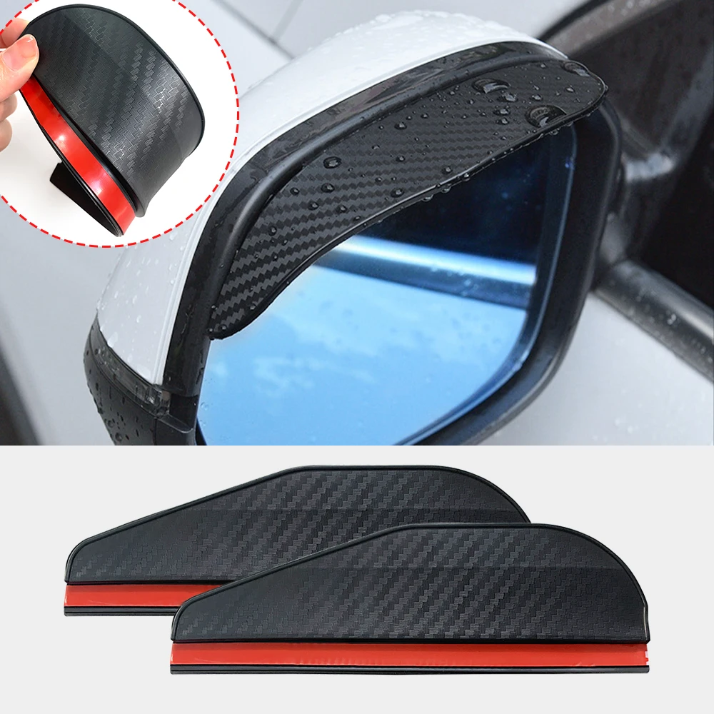 2PCS Carbon Fiber Sun Visor Shade Cover Car Rearview Mirror Rain Eyebrow Protector Clear Vision for Rain Car Mirror Accessories