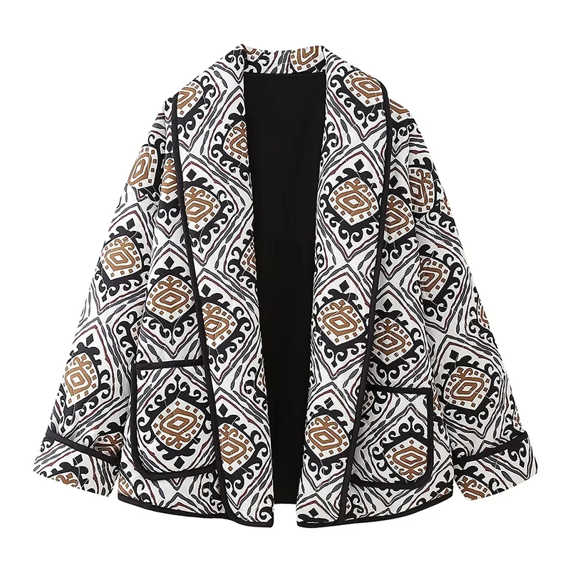 Casual Open-front Design Women Jacket Cotton-padded Loose Thickened Warm Winter Coat Female Flower Printed Street Fashion Tops