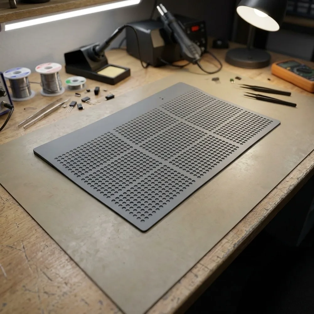 TE-618 Heat Resistant Silicone Mat for Electronics Repair Stations Supporting Soldering Brazing and Component Testing Activities