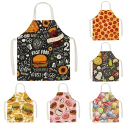 Fashion Kitchen Apron for Men Women Kid Lemon Desserts Printed Cotton Linen Sleeveless Aprons Home Cooking Baking Cleaning Tools