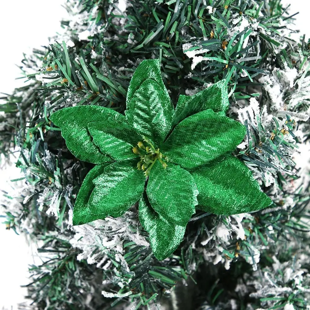 15cm Christmas Glitter Poinsettia Flower Large Sequins Artificial Christmas Flower Flocking Realistic Christmas Tree Ornaments