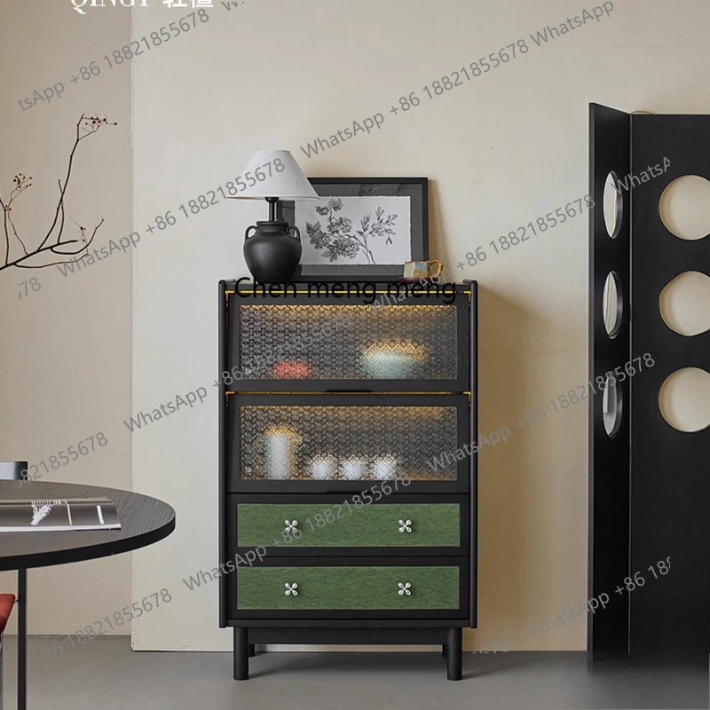 

Retro solid wood edge locker integrated against the wall, narrow cabinet next to the living room sofa, TV vertical cabinet