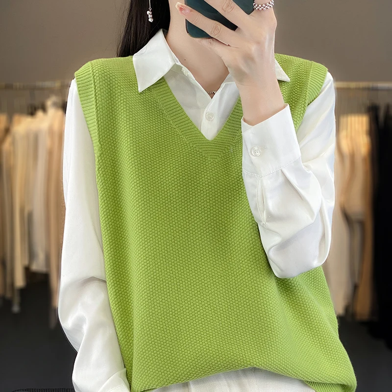 Hot Sale Spring Women\'s Cashmere Sweater Fashion V-neck Sleeveless Wool Knitwear Pullover Soft Comfortable Tank Tops Lady Vest