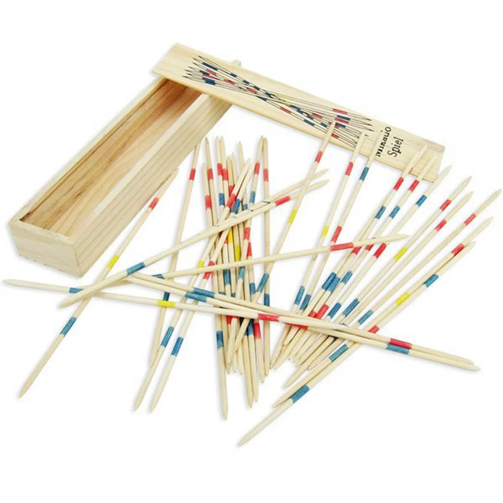 1 Set Traditionele Mikado Spiel Pick-Up Sticks Met Box Multiplayer Game Baby Educatief Houten Bordspellen Stick Drop Shipping